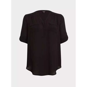Torrid Harper Black V Neck Roll Tab Sleeve High‎ Low Tunic Top Plus Size 0